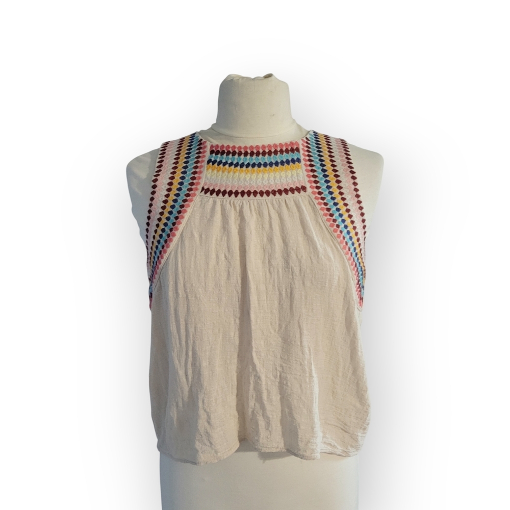 Anthropologie THML Embroidered Woven Cotton Top Sz S
